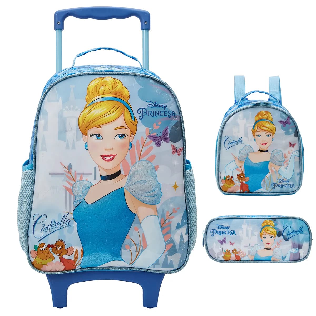 Kit Mochila Rodinhas Cinderela Escolar Infantil Original
